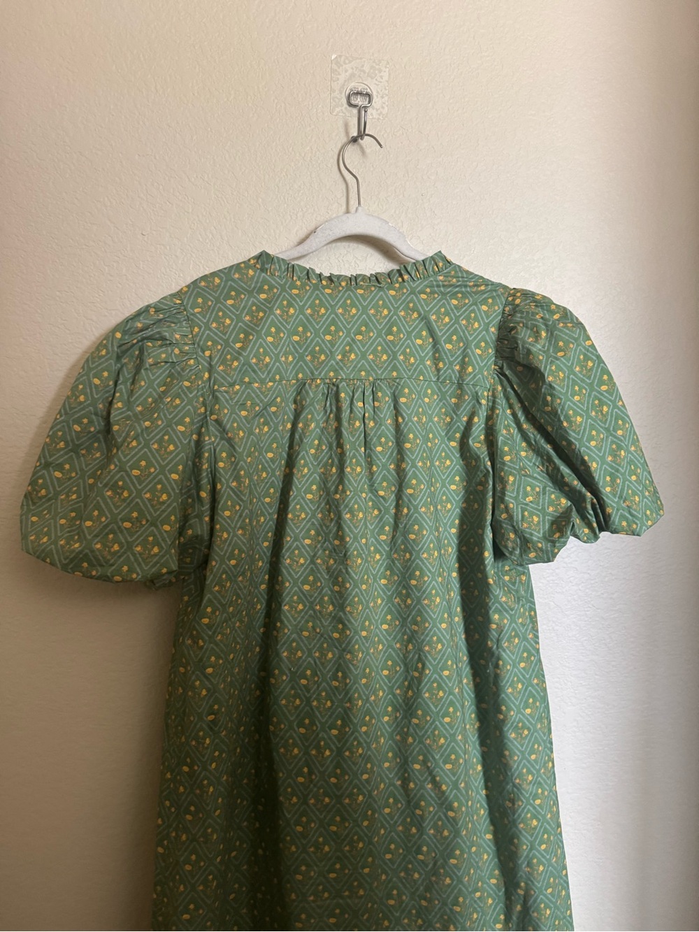Hyacinth House Green Diamond Floral Mimi Midi Dress Sz XL Boho Puff Sleeve - Picture 7 of 8